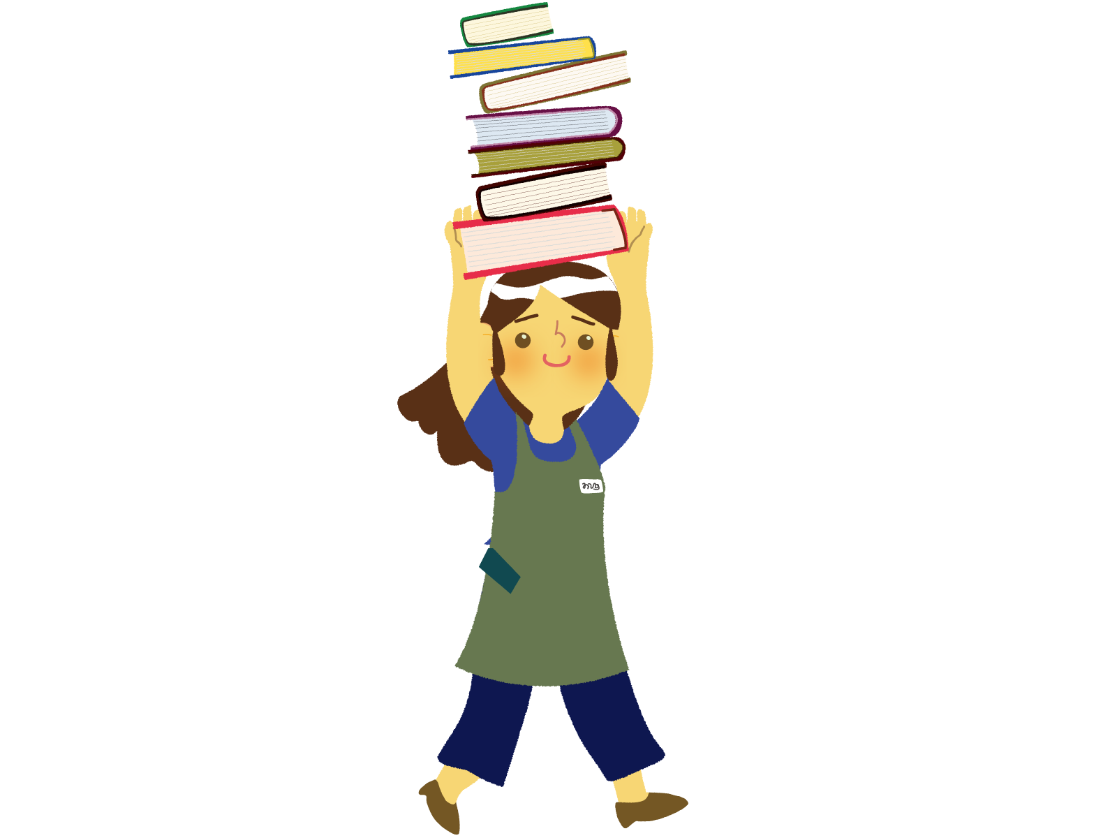 たくさんの本を持つ女性の画像