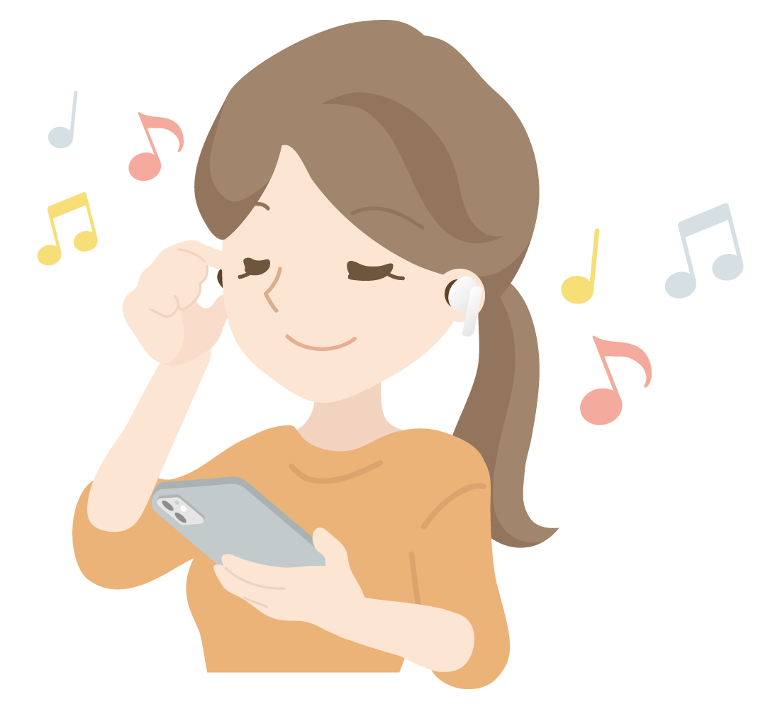 イヤホンで音声学習する女性の画像